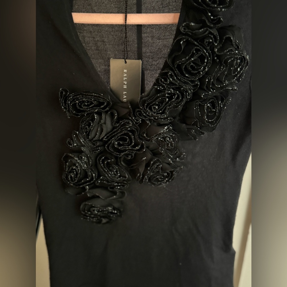 Ralph Lauren collection cashmere lightweight top/ handmade silk flowers